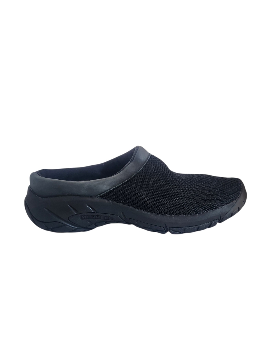 Merrell Black Knit Mesh Slip-On Mule Shoes with Leather Trim Size 8